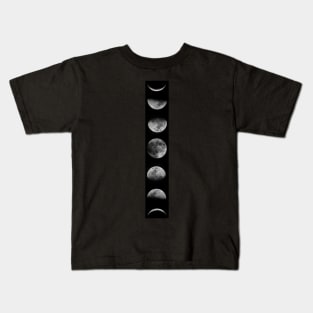 Moon Phases Photography in Black Background Kids T-Shirt
